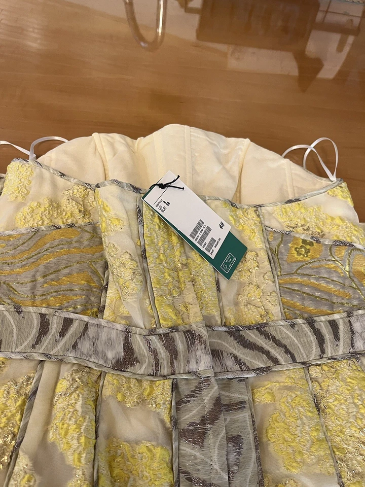 Vestido HM Consciente Corsé Inserto Talla 6/M Jacquard Amarillo Nuevo con Etiquetas Foto 3 de 4