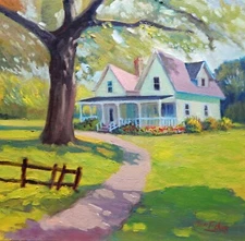 cottage garden flowers country Impressionism oil Painting landscape TomFisher