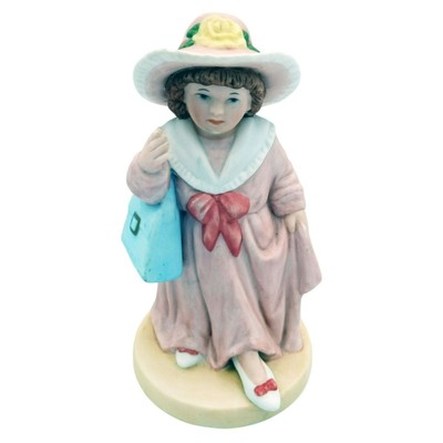 Homco Little Girl Playing Dress Up Hat Blue Purse Figurine Vintage Bisque 5 Inch