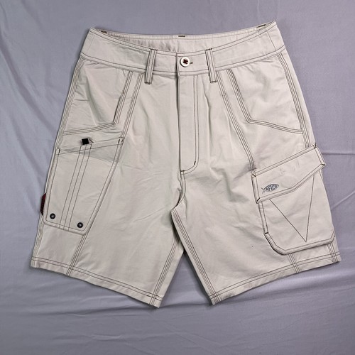 Aftco Shorts Men 30 Bone White Cargo Fishing Utility Outdoor Hiking Stretch READ