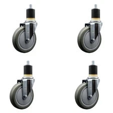 5 Inch Gray Poly Wheel Swivel 1-7/8 Inch Expanding Stem Caster Set SCC