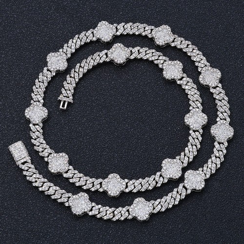 Cadena de eslabones cubanos Miami trébol de cuatro hojas chapado en oro helado acero inoxidable 6 mm - Imagen 1 de 26