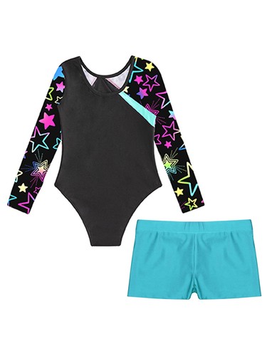 Kids Girls Gymnastics Outfits Long Sleeve Ballet Dance Leotards with Shorts Sets - Picture 29 of 47