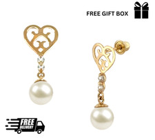 14K Gold Dangle Earrings With Genuine Freshwater Cultured Pearl 5mm Screw Back