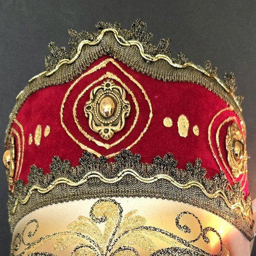 Venetian Italian Mask Volto Princess Red & Gold Crown Masquerade Ball Halloween - Picture 8 of 12