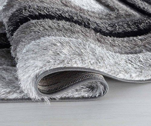 LARGE MODERN SOFT METALLIC THICK 3D TEXTURED CARVED GEOMETRIC PATTERN SHAGGY RUG - Picture 19 of 37