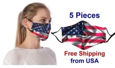 5 Packs USA US American Flag Face Mask Reusable Washable Filter Pocket 2 Filters
