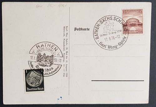 GERMAN THIRD REICH ORIGINAL POSTCARD KARL-MAY-SPIELE AK RATHEN 1938 - Photo 3 sur 3