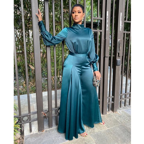 Satin Women Green Long Sleeve Jumpsuit 