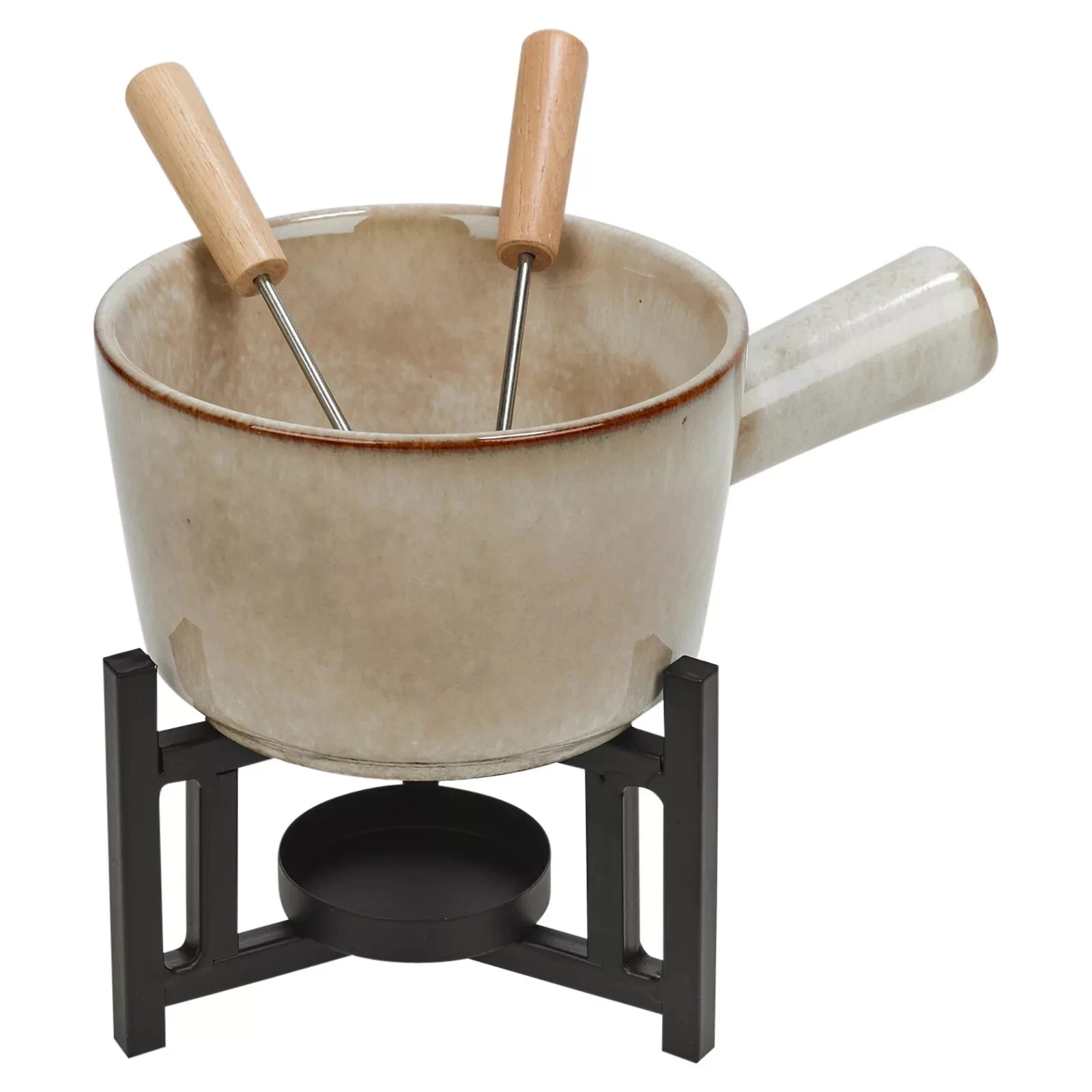 Ceramic Cheese / Chocolate Fondue Set Melting Pot with 2 Fruit Forks in Gift Box