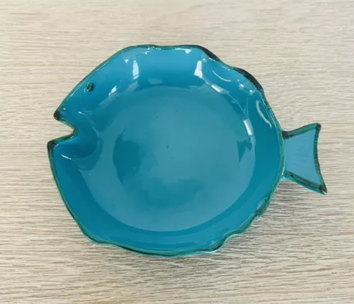 VTG Italica Ars Italy Art Pottery Turquoise Hand Painted Fish Serving Bowl 9.5"