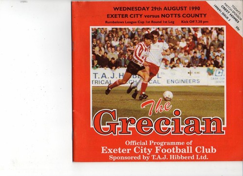 Exeter City gegen Notts County 1990/91 Ligapokal 1. Runde Hinspiel