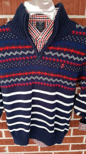 IZOD boys Christmas navy sweater with long sleeve shirt size 8(NEW WITH TAGS) - Picture 2 of 4