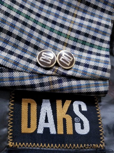 Vintage 40S DAKS Brown orange green check Canvas Blazer Jacket Sport Coat