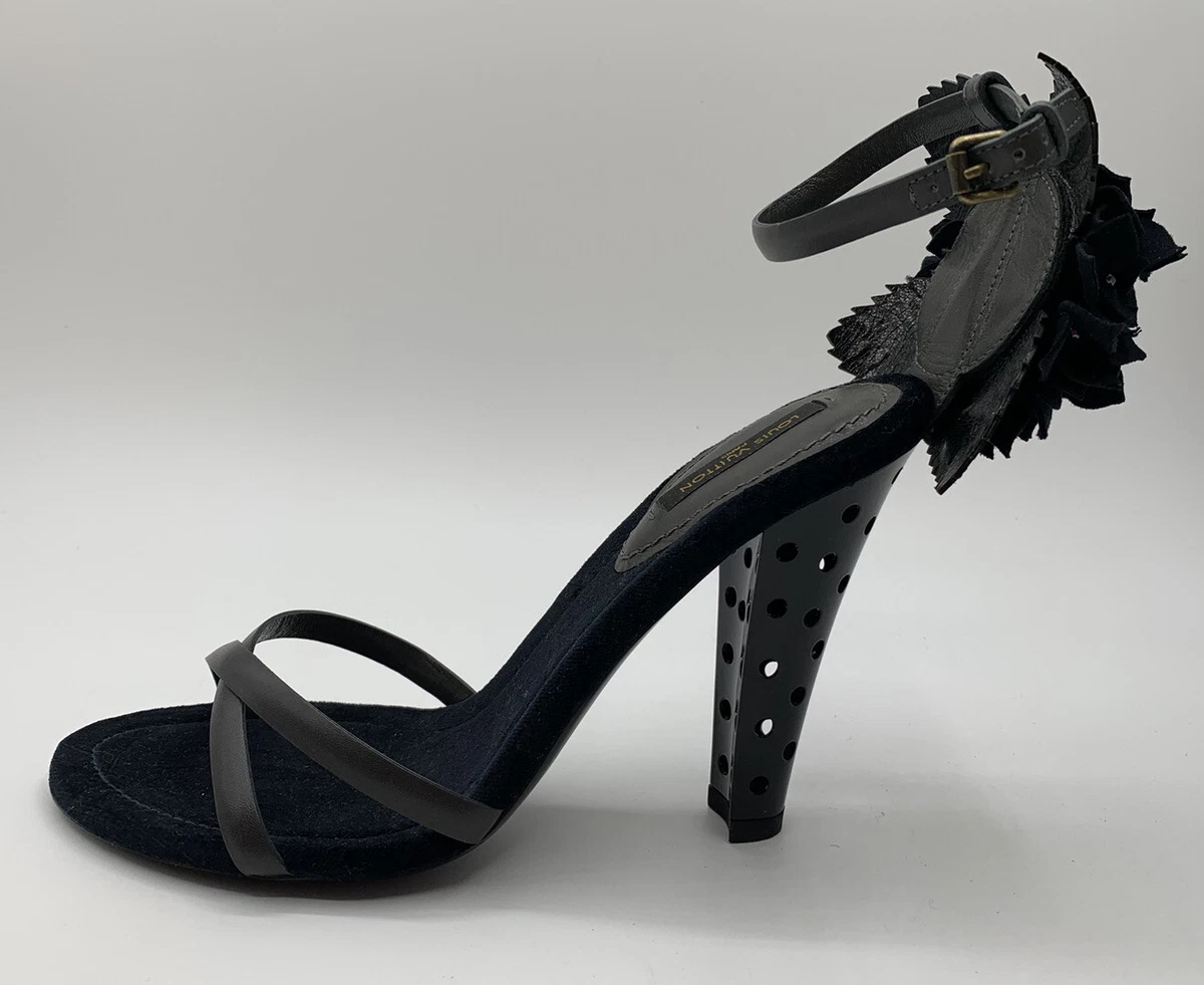 Louis Vuitton Monogram black suede strappy heels