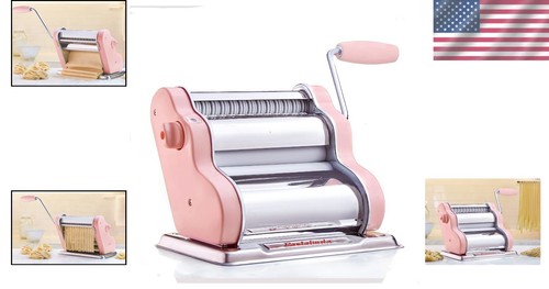 Classic Pink Stainless Steel Pasta Maker - 20cm Wide with 9 Thickness Settings - Picture 2 of 7