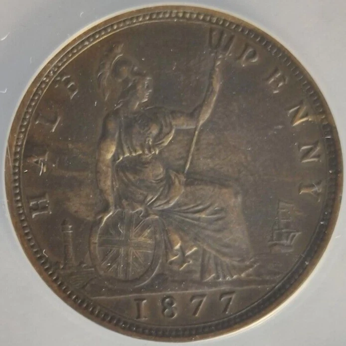 1877 UK Great Britain Half penny 1/2D ANACS AU50 Details-Cleaned 1A - Image 4 of 4