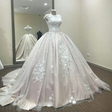 Gorgeous Wedding Dresses Sccop Neck Short Sleeves Lace Applique Bridal Gowns