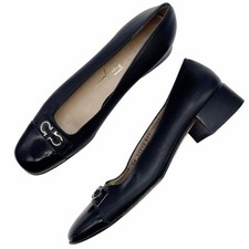 Salvatore Ferragamo Black Leather Double Gancini Heeled Loafer Size 7.5 AA
