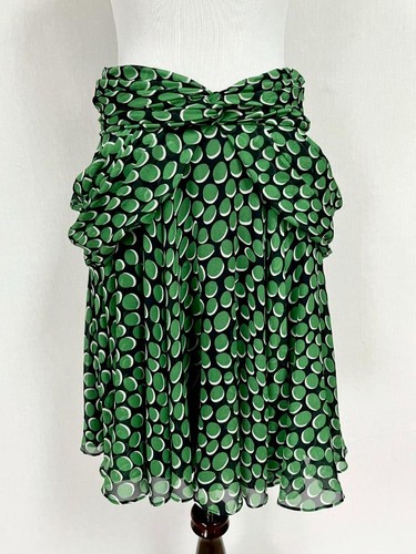 Falda Zac Posen Z Radios Acampanada Seda Talla 6 Verde Negro Blanco Forrada Nueva Etiqueta $355