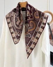 70% Cashmere 30% Silk Brown Totem Print Scarf Shawl Wrap Double Face 65X65cm