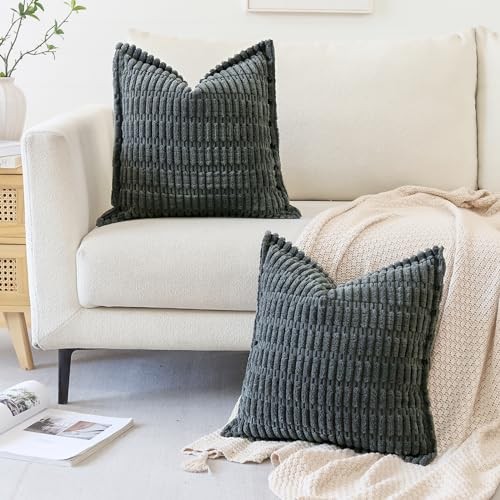 2er Set Cord Deko Überwurf Kissenbezüge 18x18 cm weich Boho gestreift - Bild 6 von 6