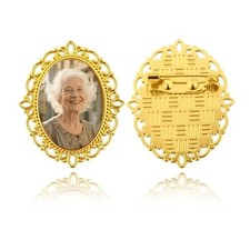Wedding Lapel Pins for Men Women Gold Lace Frame Photo Brooch for Groom Bride