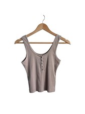 Abercrombie Fitch Soft A F Rib Henley Tank Top Beige XS