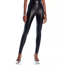 Commando Black Faux Leather Stretch Shaping Smoothing Waist Legging Pants, sz L