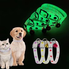 Glow in the Dark Luminous Pet Collars with Bells Silicone Collars for Cats and