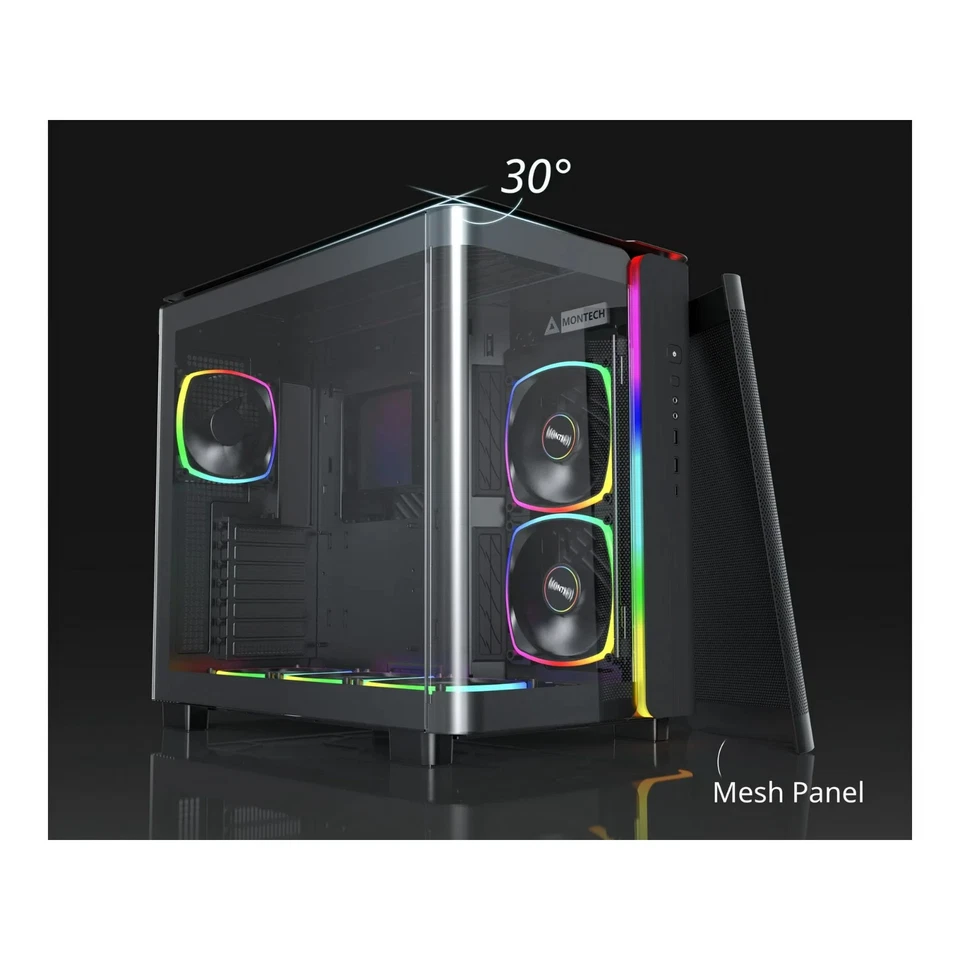 Montech King 95 Pro Black White ATX Mid Tower PC Gaming Case Excellent Cond - Image 2 of 4