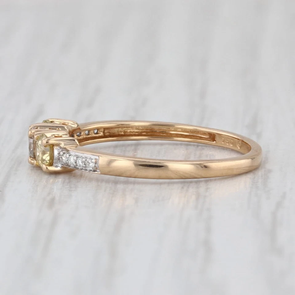 Anel redondo de diamante branco amarelo com 3 pedras 0,55 ctw ouro amarelo 18k tamanho 7,25 certificado - Imagem 3 de 4