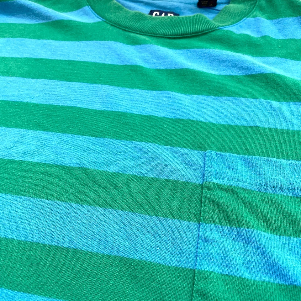 Camisa Vintage Gap Manga Larga Rayas Azul y Verde XL Hecha en EE. UU. Foto 2 de 4