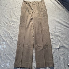 Vintage 1950  s Khaki Gabardine Pleated Pants Double Button Wide Leg Chinos Sz 34