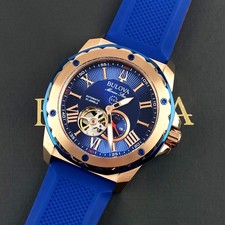Bulova Marine Star 98A227 Automatic 45mm Blue Dial Blue Rubber Strap Men's Watch