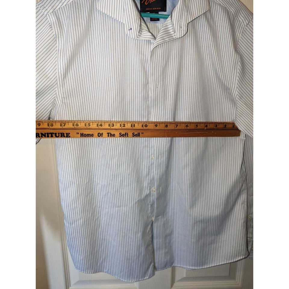Egara Dress Shirt Mens Medium Stretch Non Iron Button Up White Blue Stipe  - Изображение 2 из 4