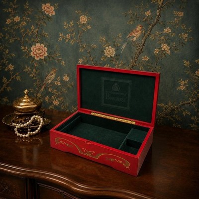 Vintage Musical Jewelry Box Princess Marcella Borghese Red Florentine