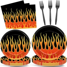 96Pcs Flame Racing Party Plates and Napkins for Fire Flame Birthday Party Sup...