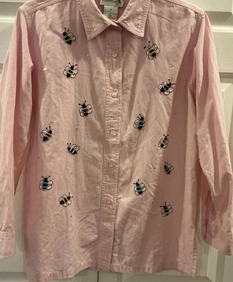 The Quaker Factory Women s M Long Sleeved Button Up Shirt W/ Bee  Embellishments