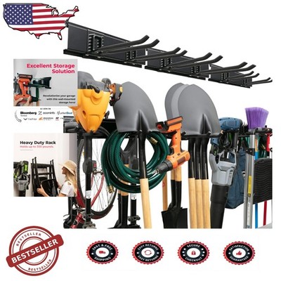 Garage Storage Rack - 48'' Wall Mount, 300lb Capacity, Adjustable Hooks
