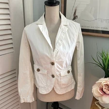 J CREW Womens Jacket SMALL White Classic Twill Chino Cropped Preppy 100% Cotton