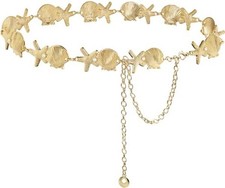 Women's Waist Chain Adjustable Metal Chain M: 47.2"/120cm Shell Starfish Gold