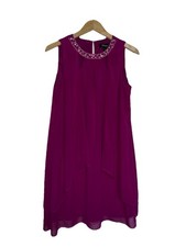 SLNY Pink Beaded Sleeveless Layered Chiffon Sheath Dress Size 12