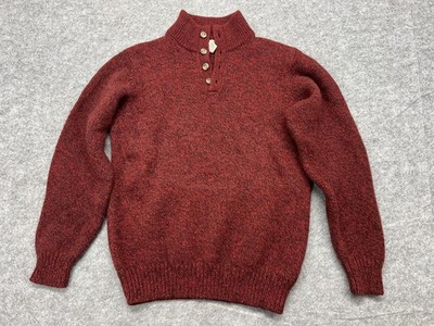 L.L.Bean Sweater Mens Medium Red Lambswool Mock Neck Henley Pullover Knit 237772