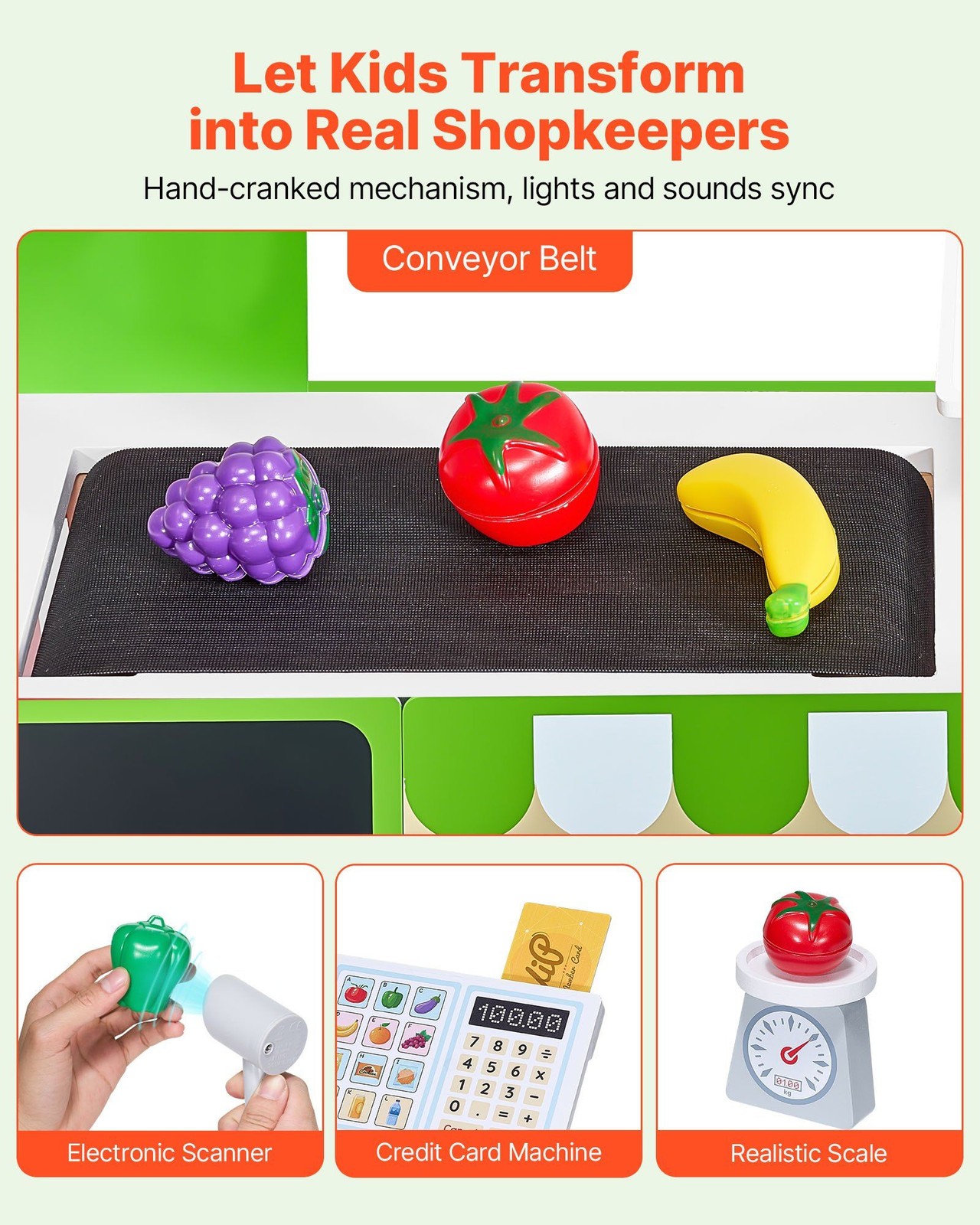 как выглядит VEVOR Kids Grocery Store Playset Wooden Play Market Stand with Cash Register фото