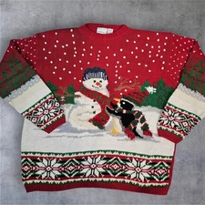 Vintage Fashion Bug Womens Christmas Sweater Snowman Penguin Holiday Size 22/24