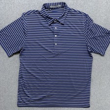 Criquet Mens XL Blue White Striped Performance Stretch Polo Short Sleeve