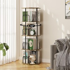 4 Tier Rotating Bookshelf Tower Revolving 360 Spinning Bookcase Hexagonal