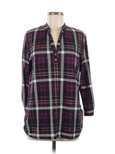 Assorted Brands Women Purple 3/4 Sleeve Button-Down Shirt M