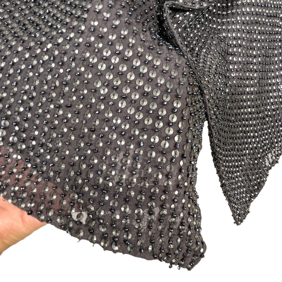Parker 灰色金属串珠丝绸夹克女式 S 码亮片派对晚会  — 第 4/4 张图片